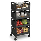 Sekey 4-Tier Rolling Cart – Steel Kitchen Trolley & Niche Shelf, Rustproof, 360° Swivel Casters & Handles, Load Capacity up to 40 kg, Serving Cart for Kitchen, Bathroom, Living Room & Office – Black